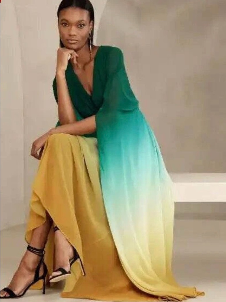 Banana Republic Green To Cream Ombre Maxi Dress Zela Chiffon